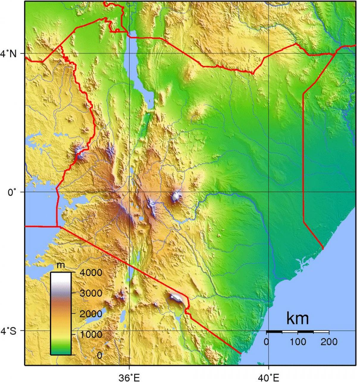 Բարձրությունը Քենիայում քարտեզի վրա