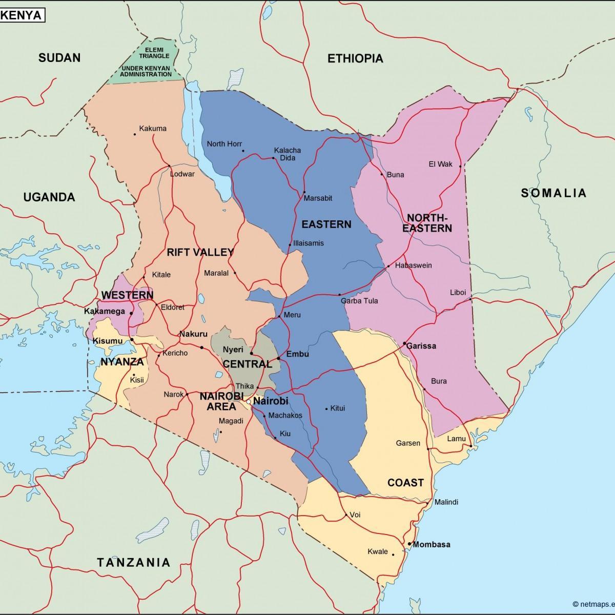 քարտեզ քաղաքական քարտեզը Քենիայում