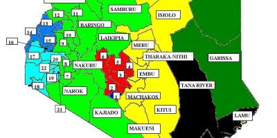 Քարտեզ 47 շրջանների Քենիայում 