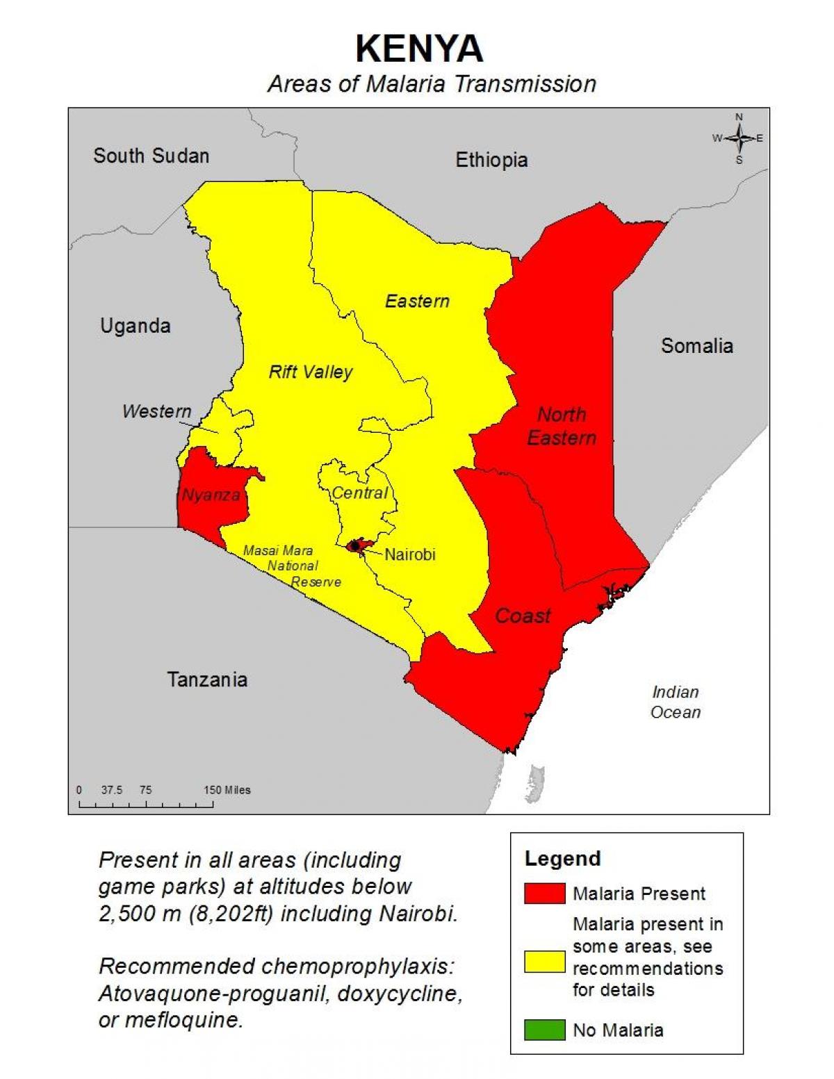 քարտեզ Քենիայում մալարիայի