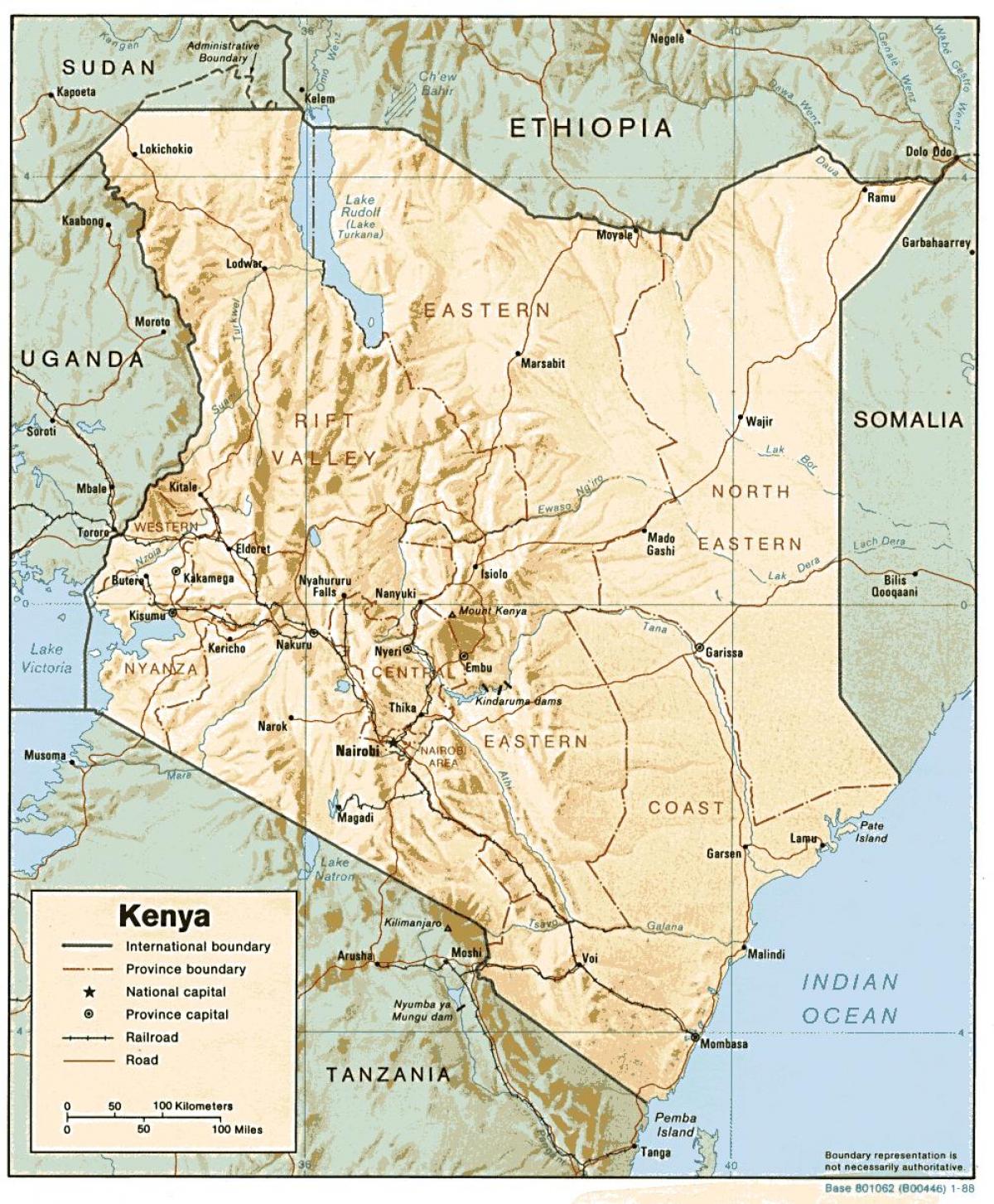 քարտեզ Քենիայում ՝ նշելով գլխավոր քաղաքների